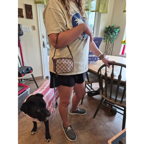 Gucci GG Canvas Brown Leather Trim Mini Shoulder Bag Purse - Picture 7 of 8